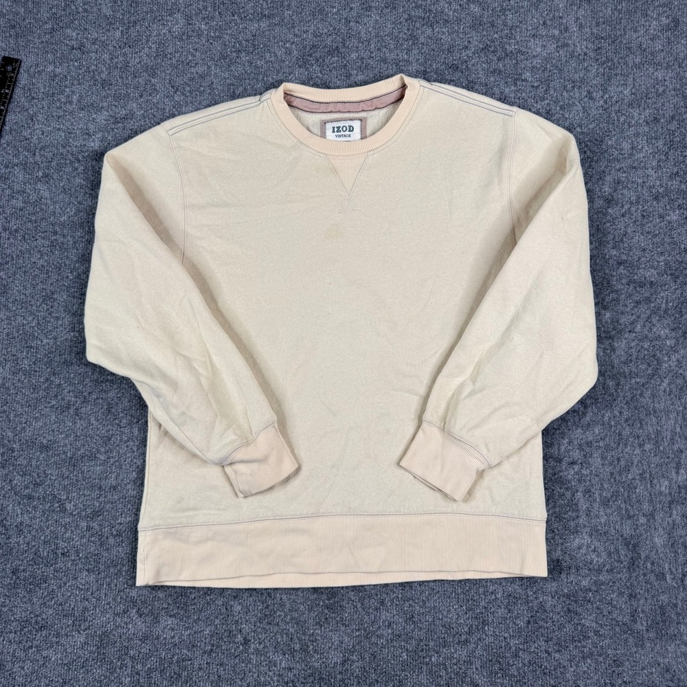Izod Sweatshirt Mens Size M Beige Vintage Crewneck Pullover Long Sleeve Ribbed